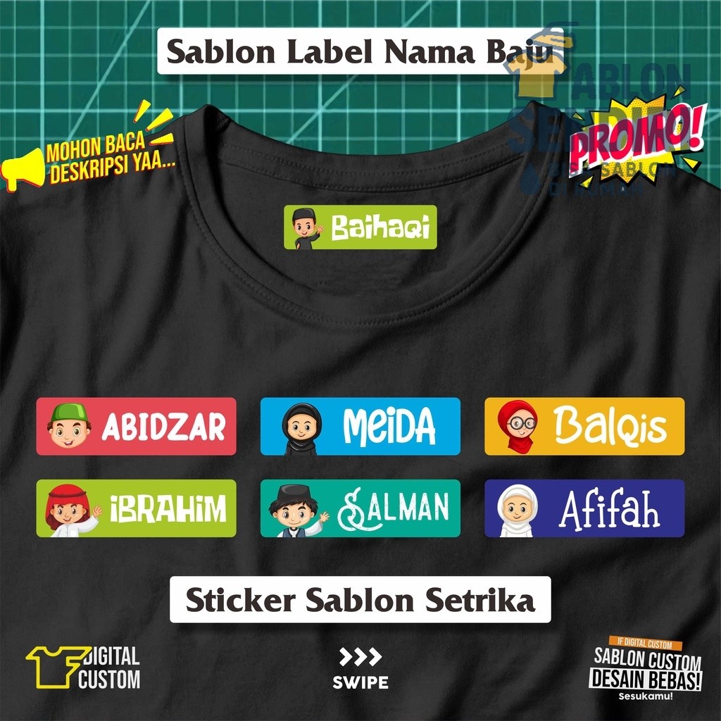 

Stiker Kain Label Nama Baju Karakter Anak Muslim Sekolah Pesantren Asrama Name Tag Laundry Sticker Sablon Setrika DTF IF Digital Custom Siap Press