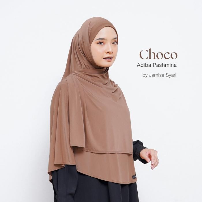 Adiba Pashmina Jersey Instan Wanita Muslimah by Jamise Syari Karet Jilbab - Choco