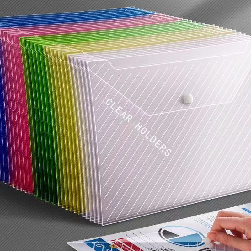 

10/20 Paper Bag Plastic Waterproof Large Capacity Color Mixing Random Hair Thickened A4 Button To Hold Files Transpare