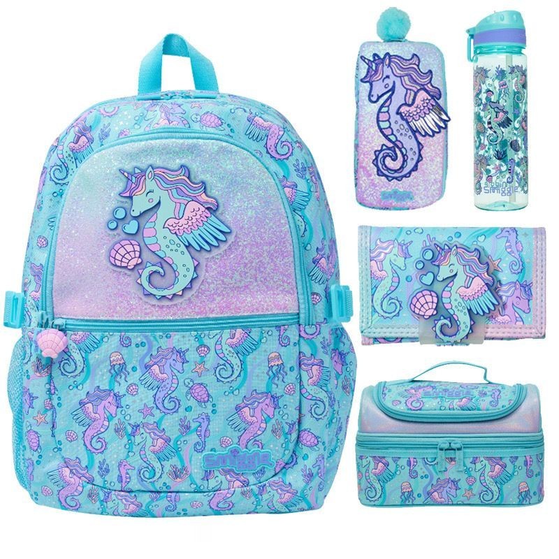 RANUWI Tas Smiggle AnakPerempuan Seri Seahorse Ransel Backpack / Lunch Bag / Lunch Box / Trolley