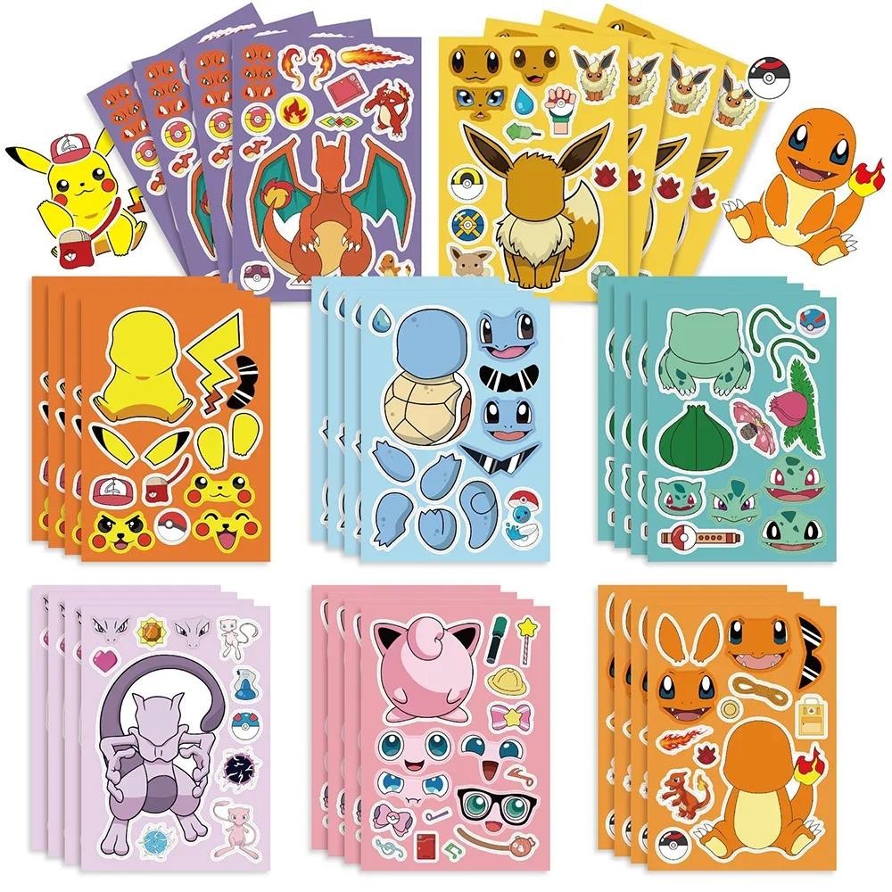 

8Sheets Cute Pokemon Make A Face Puzzle Stickers Kids Make Your Own DIY Game Children Jigsaw Education Sticker Kids Toys