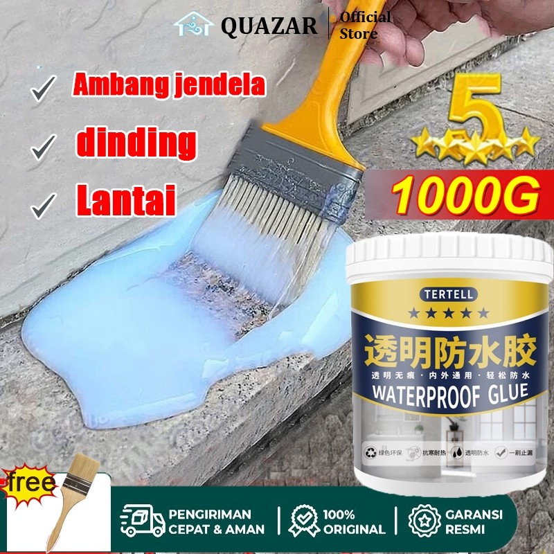 Quazar Lem Anti Bocor Dan Rembes Transparan 1000g Lem Tembok Retak Anti Bocor Toilet/Dinding/Kolam R