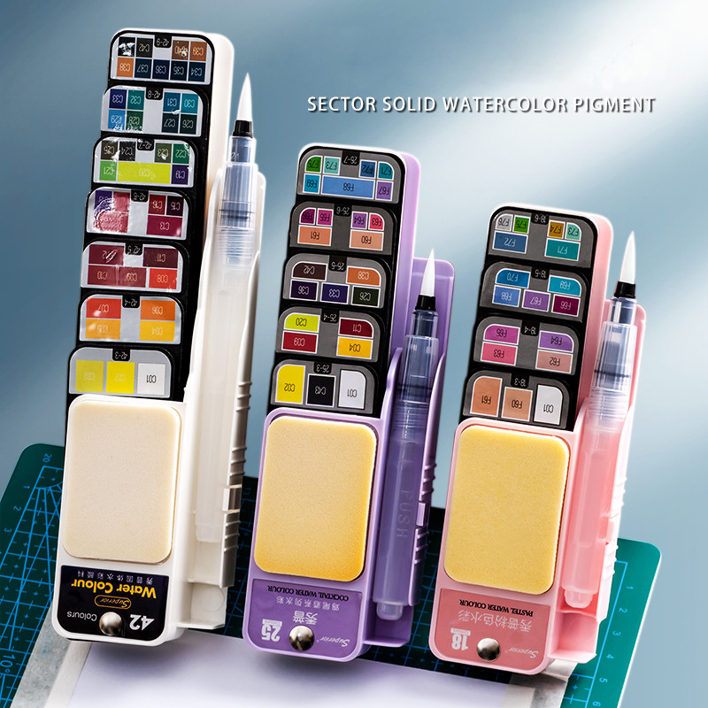 

NEW Style 18/25Colors Solid Watercolors Set Portable Pigment Paints With Waterbrush Bright Color For Students Paint Art Supplies