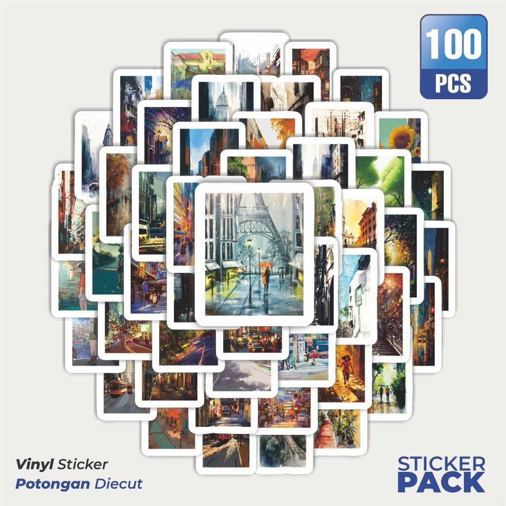 

Stiker Vinyl Sticker Seni Street View Sticker Waterproof Aesthetic- Untuk Laptop, Motor, dan Helm - Paper Stationery Pack