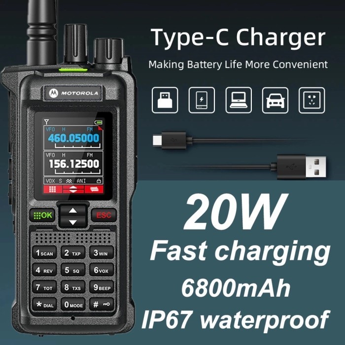 HT Handy talky Jangkauan Luas 20KM Motorola GT-12 20W baterei 6800mah -ruanggelap
