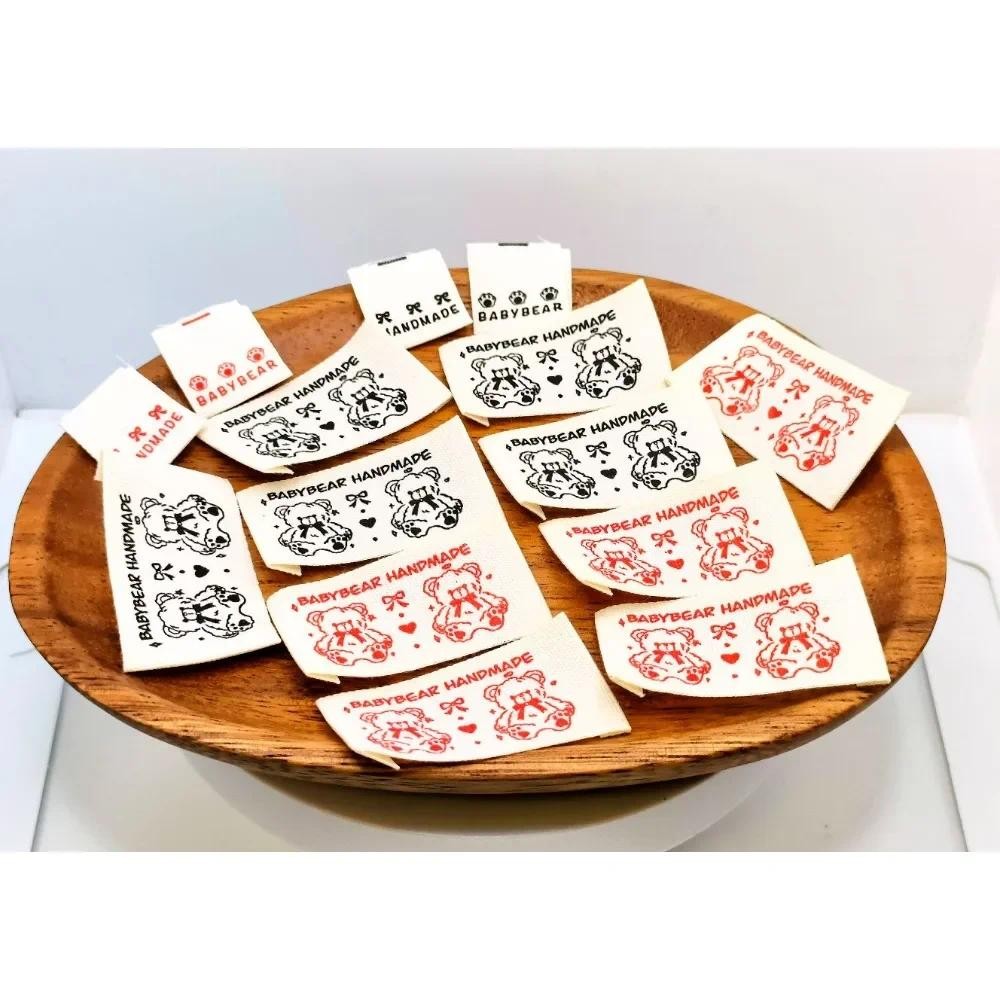 

Baby Bear Cartoon Printed Label - Soft Pure Cotton Clothing Labels for Kids, DIY Crafts, Sewing Tags - Washable & Durable