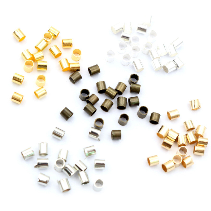 500pcs 1.5 2.0mm Gold Silver Color Tube Crimp End Beads Stopper Spacer Beads For DIY Necklace Jewelr