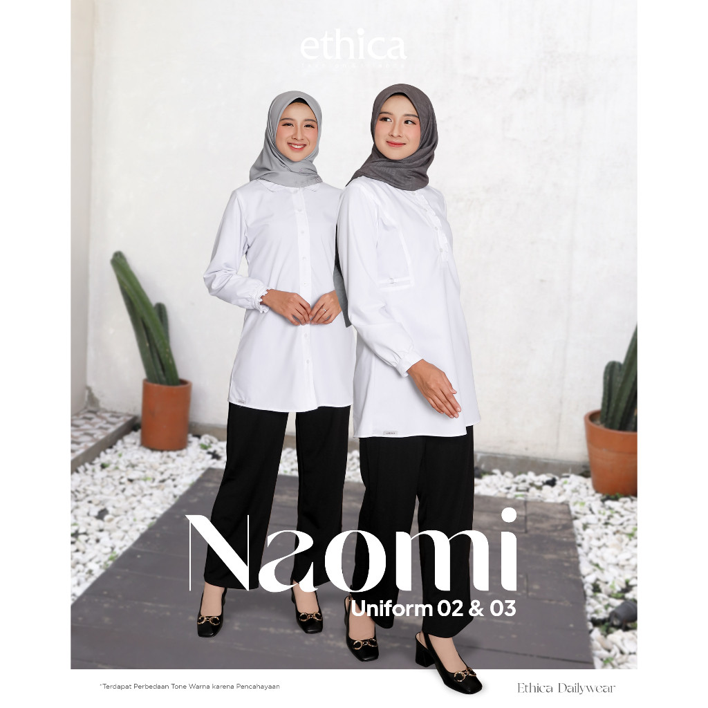 ETHICA Seragam Kerja Dinas ASN/PNS Baju Atasan Naomi Uniform 02 & 03 White Tunic Putih Polos Casual 