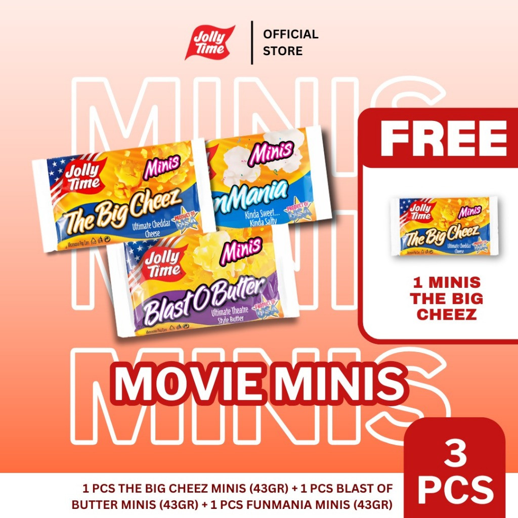 

Paket Movie Fun Minis (1BOB, 1FM, 1TBC) - Jolly Time Mircowave Popcorn