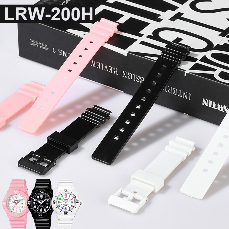 Resin Silicone Strap for Casio LRW-200H Women Glossy Black White Pink Sport Waterproof Convex Watch 