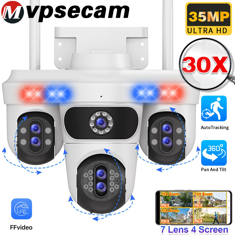 4-screen 7-lens WiFi Security Camera Outdoor 35MP 30x Zoom PTZ Automatic Tracking CCTV Surveillance 