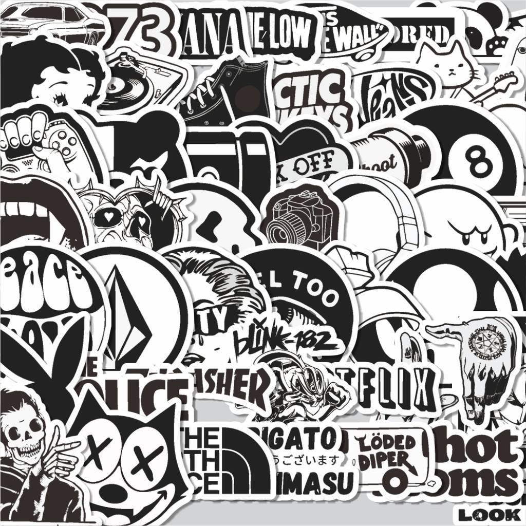 

Stiker Cutting Pack Stiker Aesthetic Black And White Brand Distro Versi 6 Isi 100Pcs Series Aesthetic Lucu Keren Untuk Koper Bahan Vynil