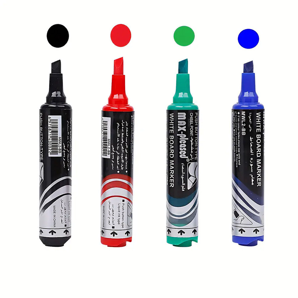 

4-Piece Push-Button Liquid Ink Whiteboard Marker Pen, Vibrant, Quick-Drying, Low-Odor, Chisel Tip, for Whiteboards, Office