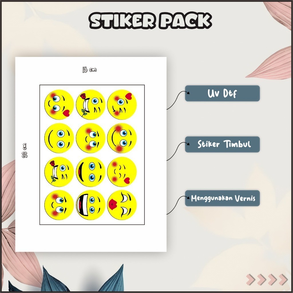 

Stiker Sticker Setiker Setikker Pack UV DTF Motif Emoji Kuning Orange Biru P59
