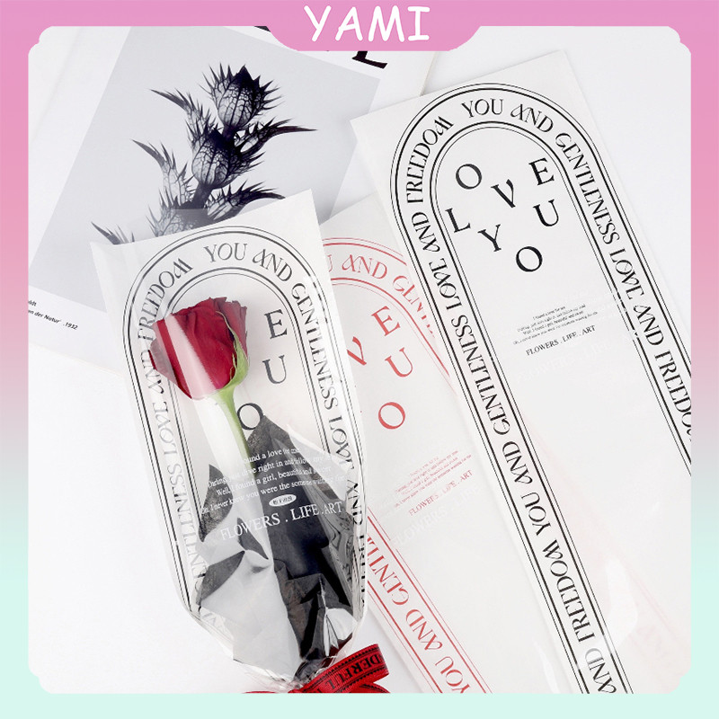 

20 LEMBAR PLASTIK SINGLE FLOWER TULISAN LOVE PRINTED KOREAN STYLE PLASTIK BUNGA TANGKAIAN SATUAN SINGLE STALK ROSE MIKA BUNGA ECER PLASTIC BAG