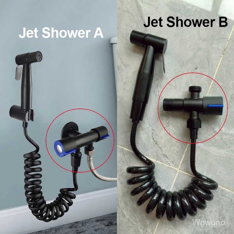 WOWONOO Shower Set SUS304 - Kran Cabang Shower + Jet Washer Toilet Hitam - Perlengkapan Kamar Mandi 