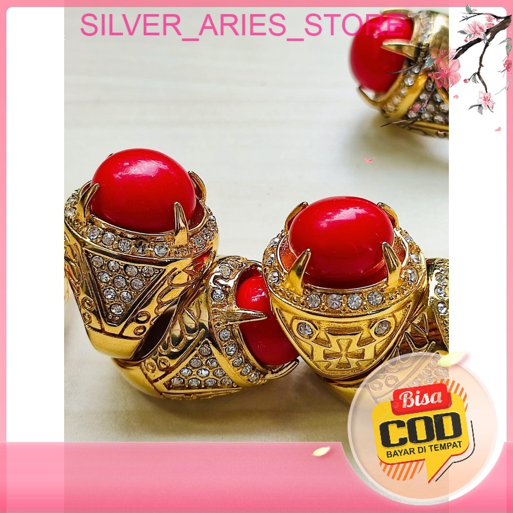 Silver Aries. cincin merah delima batu menyala dalam air, cincin batu fosfor air, cincin batu sulap 