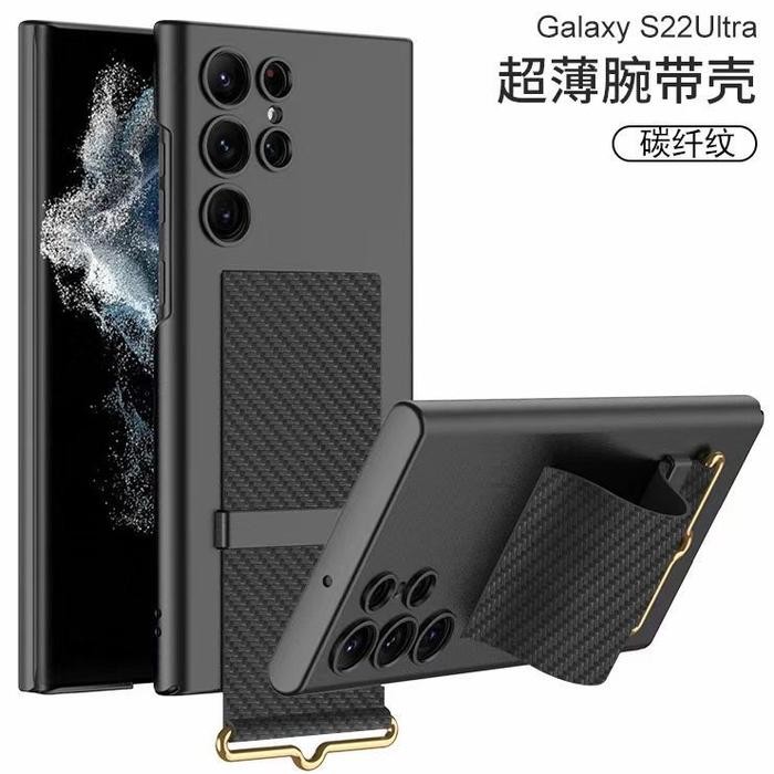 S22 / S22 Plus / S22 Ultra Hard Case With Strap WristBand Samsung S 22 - Hitam hitam, S22 Plus