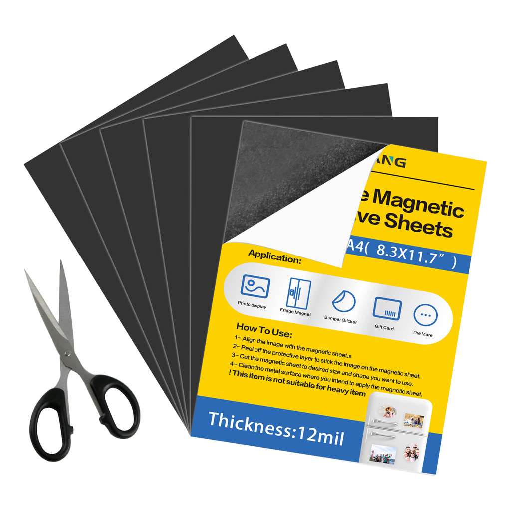 

A4 Size 8.3x11.7 (Pack of 5) 3mm Adhesive Magnetic Sheets for Magnet sheets with Self-Stick Adhesive for Home Office,Easy Cut