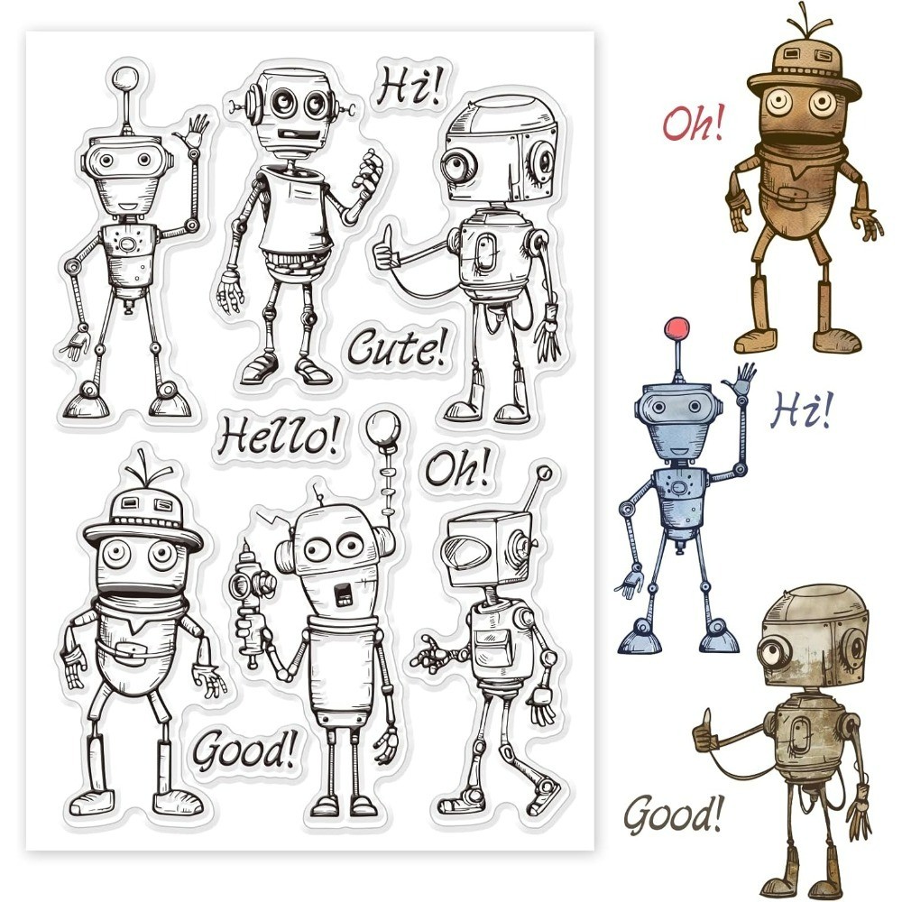 

Robots Clear Stamps Retro Cyberpunk Clear Stamps Mechanical Robot Silicone Stamps for DIY Scrapbooking Photo Album Decorative