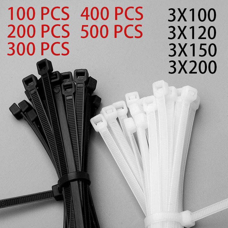 

500/100Pcs Plastic Nylon Cable Ties Self-locking Cord Ties Straps Adjustable Cables Fastening Loop Home Office Wire Zip Ties