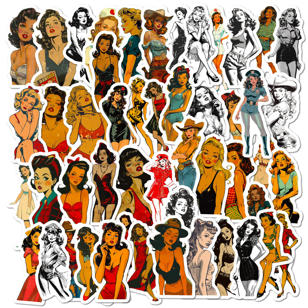 

50Pcs Adult Retro Sexy Pin Up Girl Stickers DIY Waterproof Laptop Luggage Guitar Skateboard Scrapbooking Graffiti Decals