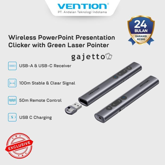 

Vention Wireless PowerPoint Presentation Red/GreenLaser Pointer 2.4Ghz ABS Material - KQI