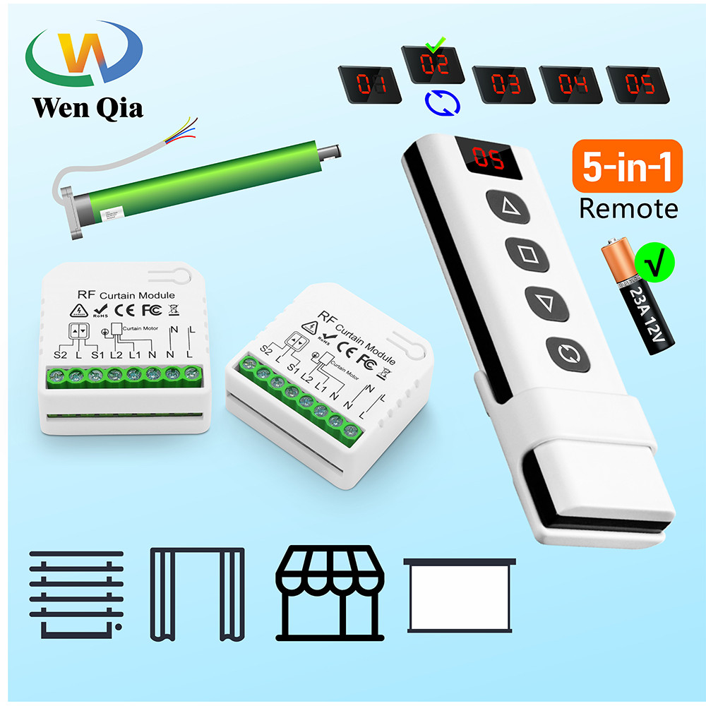 433Mhz Curtain Roller Shutter Wireless Switch and 5-in-1 Transmitter 110V 220V RF Module for Remote 