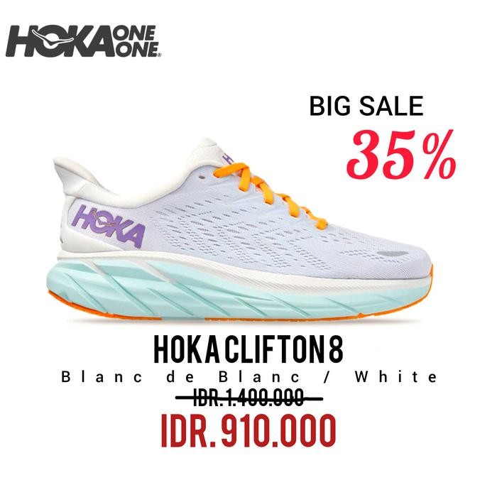 SEPATU RUNNING HOKA ONE ONE CLIFTON 8 BLANC DE BLANC / WHITE WOMEN 100% ORIGINAL BNIB / SEPATU SNEAK