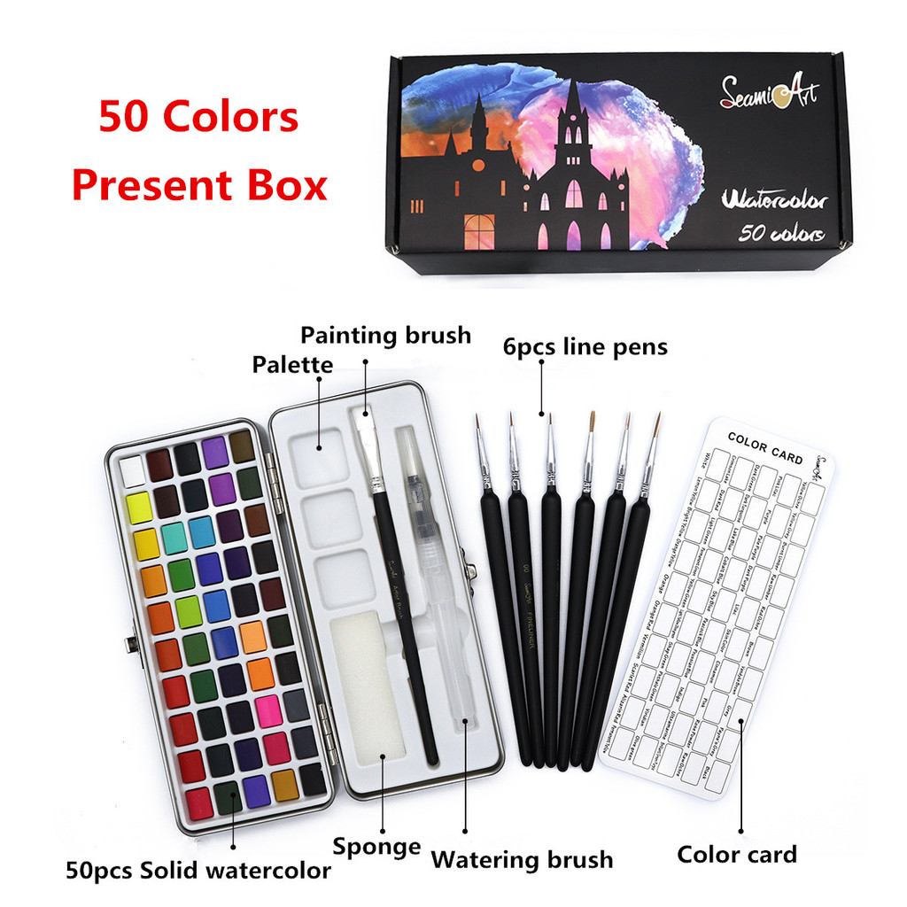 

SeamiArt Solid Watercolor Paint Set Metal Box Solid Watercolor Pigment for Beginner Drawing Watercolor Paper Supplies Watercolor