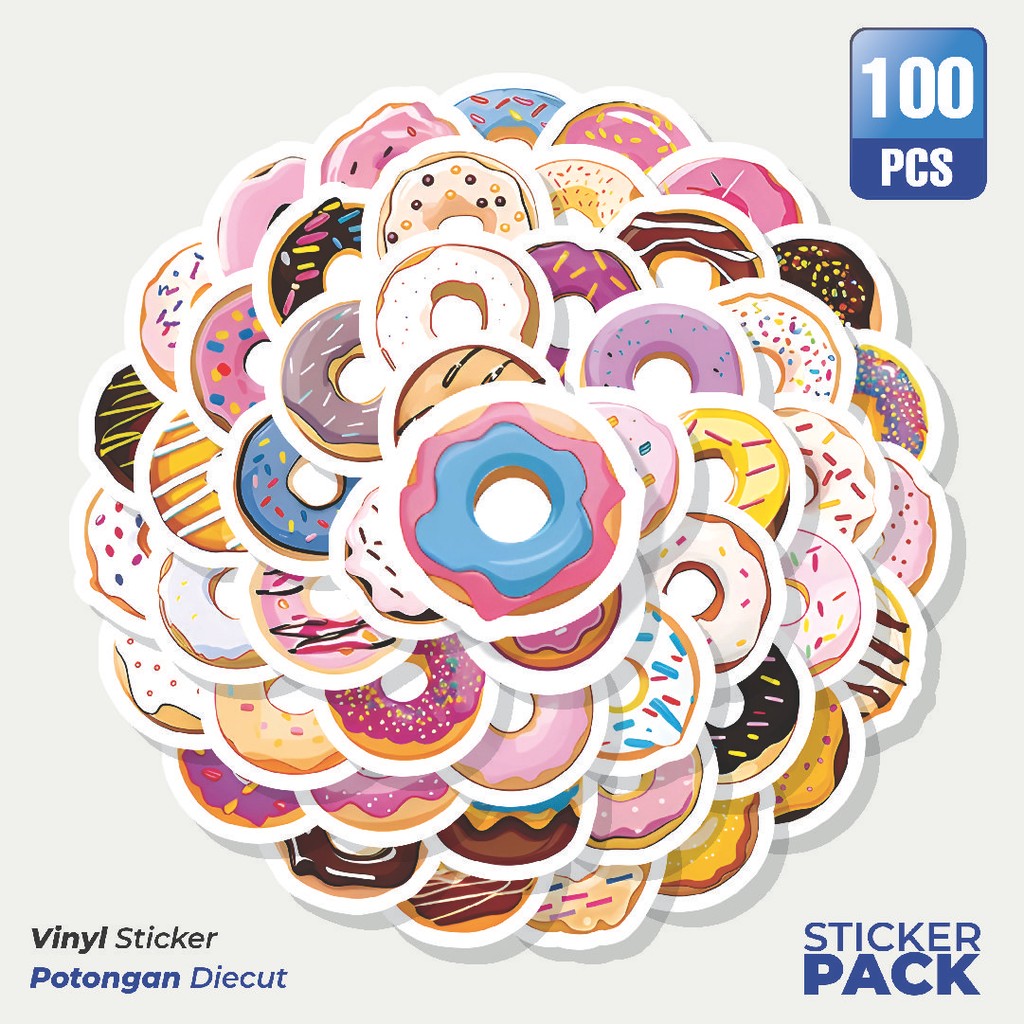 

Super Hemat! 100 PCS Stiker Delicious Doughnut [Donat Lezat] Waterproof Aesthetic- Untuk Laptop, Motor, dan Helm - Paper Stationery Pack