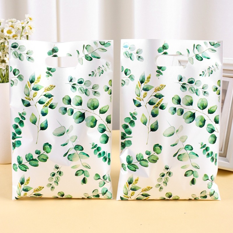 

10/20/50pcs Green Eucalyptus Leaves Party Favor Bags Gift Candy Cookies Packaging Bags for Birthday Wedding Baby Shower Decor