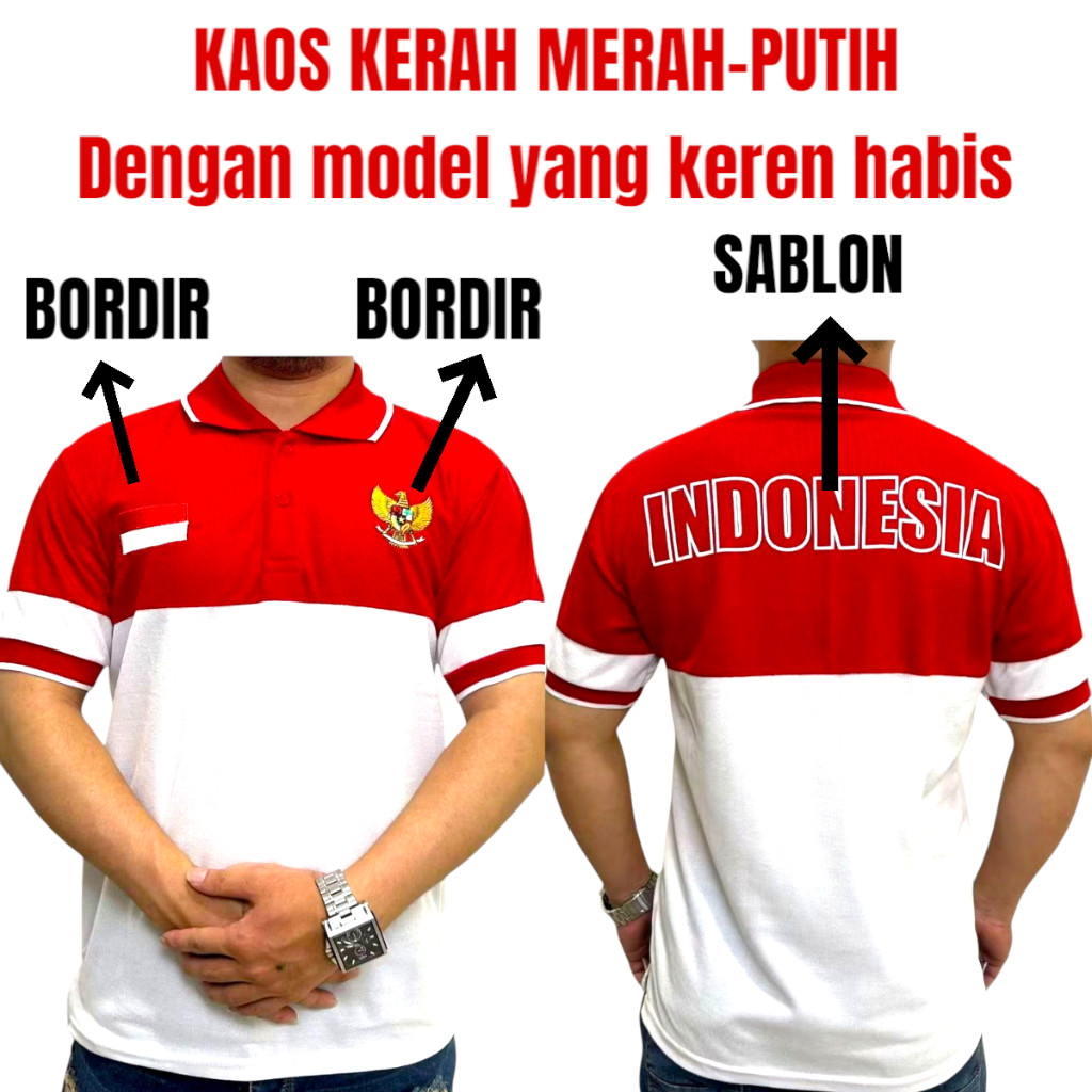 Terlaris Termurah promo diskon / Kaos Kerah Merah Putih /Logo Garuda Indonesia /Logo Bordir Garuda