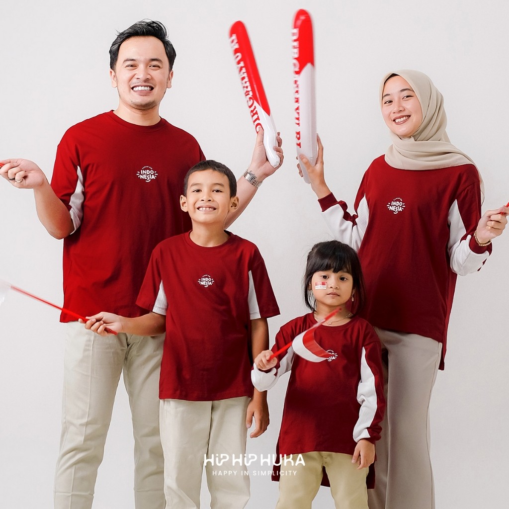 Termurah Kekinian Baju 17an Agustusan / HipHipHuka - Baju Couple Keluarga Kaos Keluarga Merah Putih 