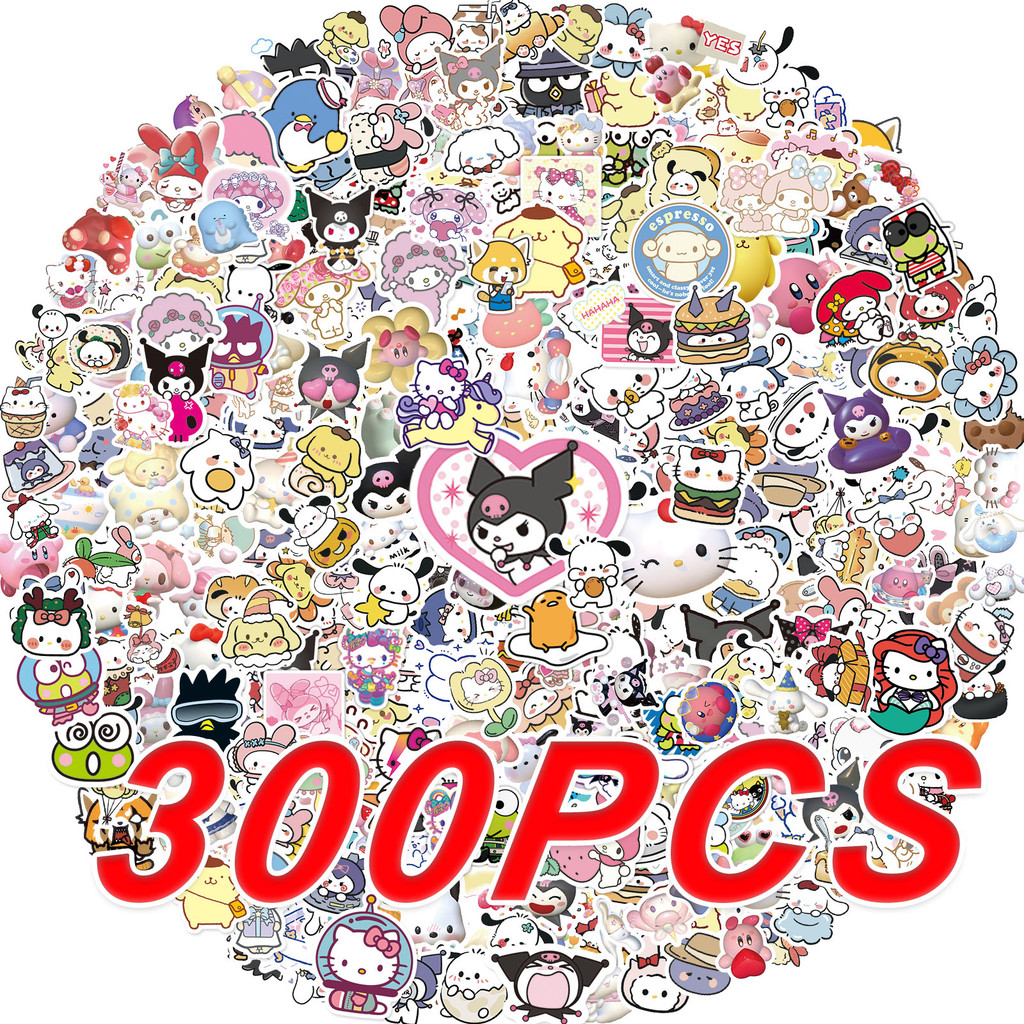 

100/200/300Pcs Sanrio Kawaii Cartoon Hello Kitty Cinnamoroll Stickers My Melody Kuromi Suitcase Laptop DIY Cute Sticker Decal