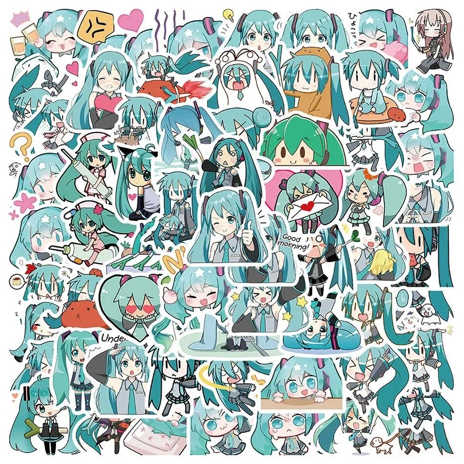 

65pcs-325pcs Hatsune Miku Stickers Pack Waterproof Phone Case Cartoon Journaling Stationery Kawaii Packaging Cute Laptop Skin