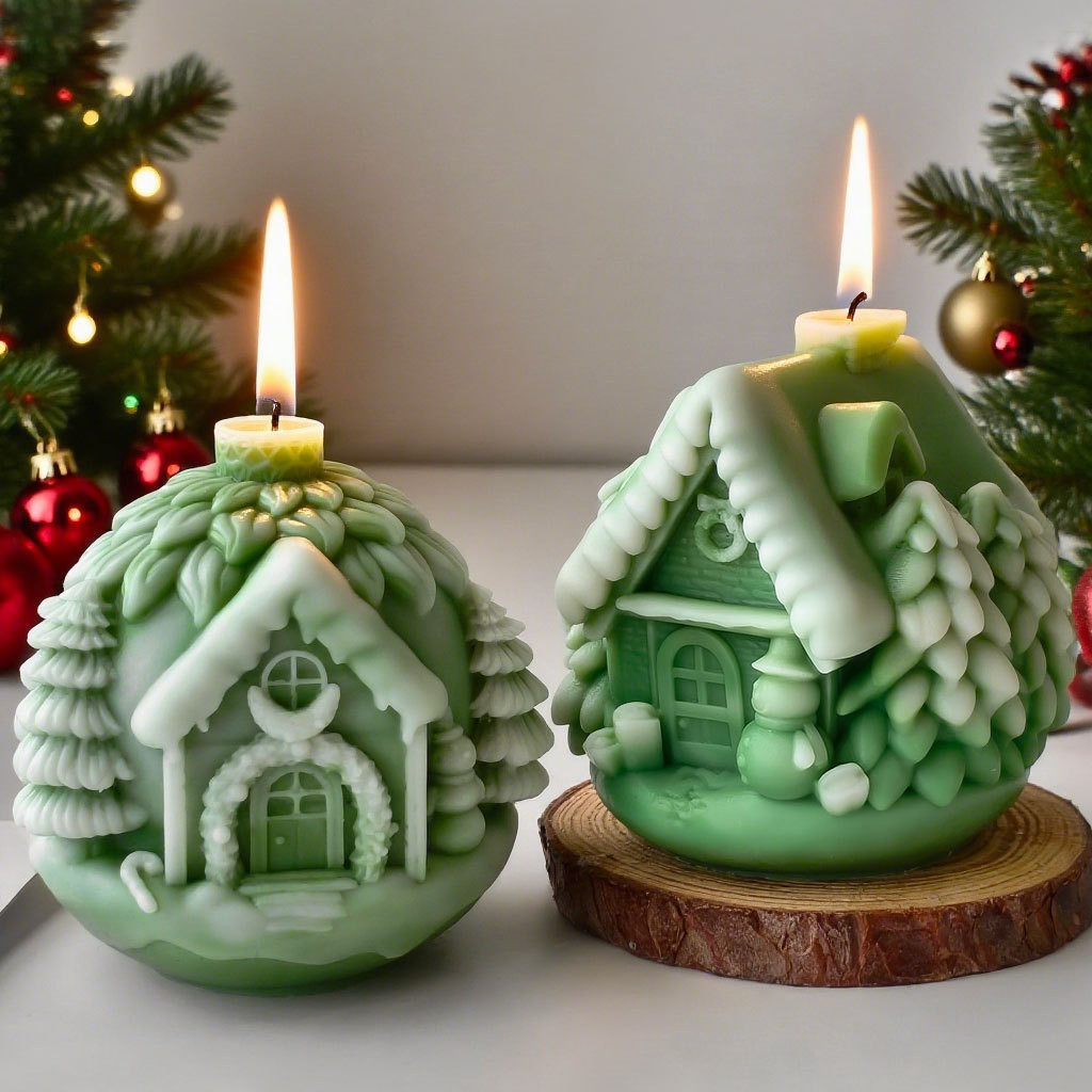 

DIY Christmas Tree House Silicone Mold Handmade Aroma Candle Plaster Resin Ornaments Mould Christmas Candle Making Supplies