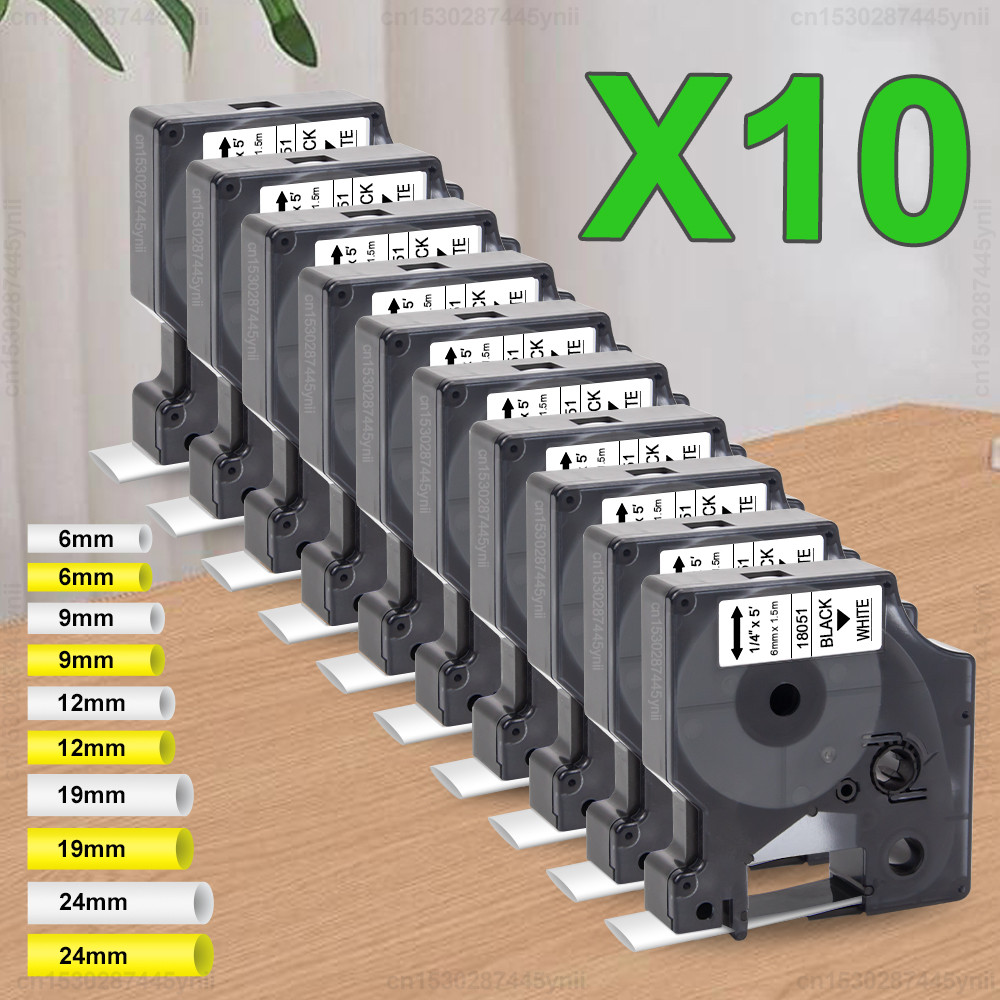 

5/10Pcs 18051 18052 Compatible Dymo Heat Shrink Tube 18053 18054 18055 18056 Label Tape for Dymo Rhino 4200 5000 5200 Printer