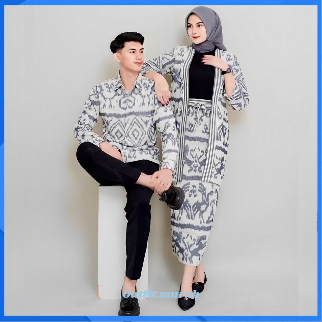 BAJU COUPLE TENUN MADAM WHITE GREY OUTER DAN ROK TENUN NTT BAJU TENUN COUPLE BAJU KONDANGAN PREWEDDI