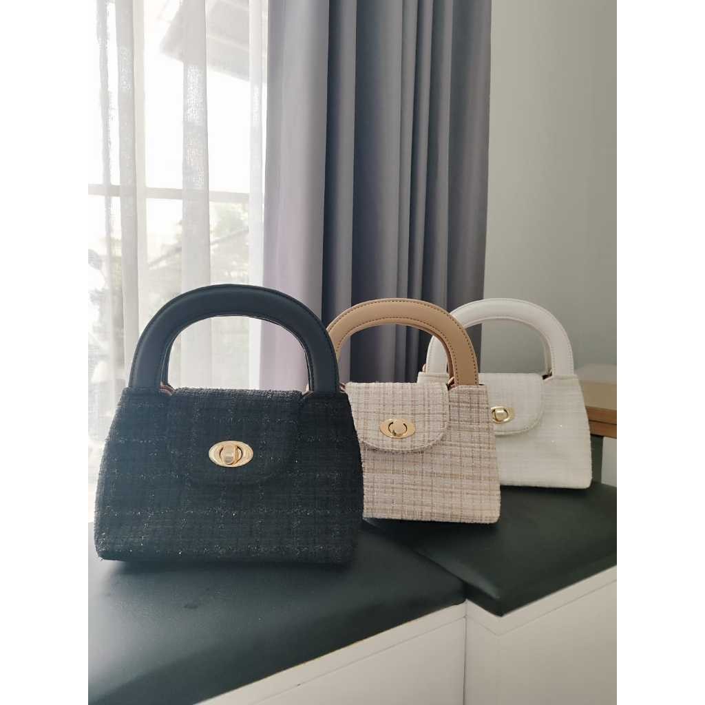 SIA - TWEELY BAG TAS SELEMPANG WANITA BAHAN TWEED READY STOCK REAL PICT