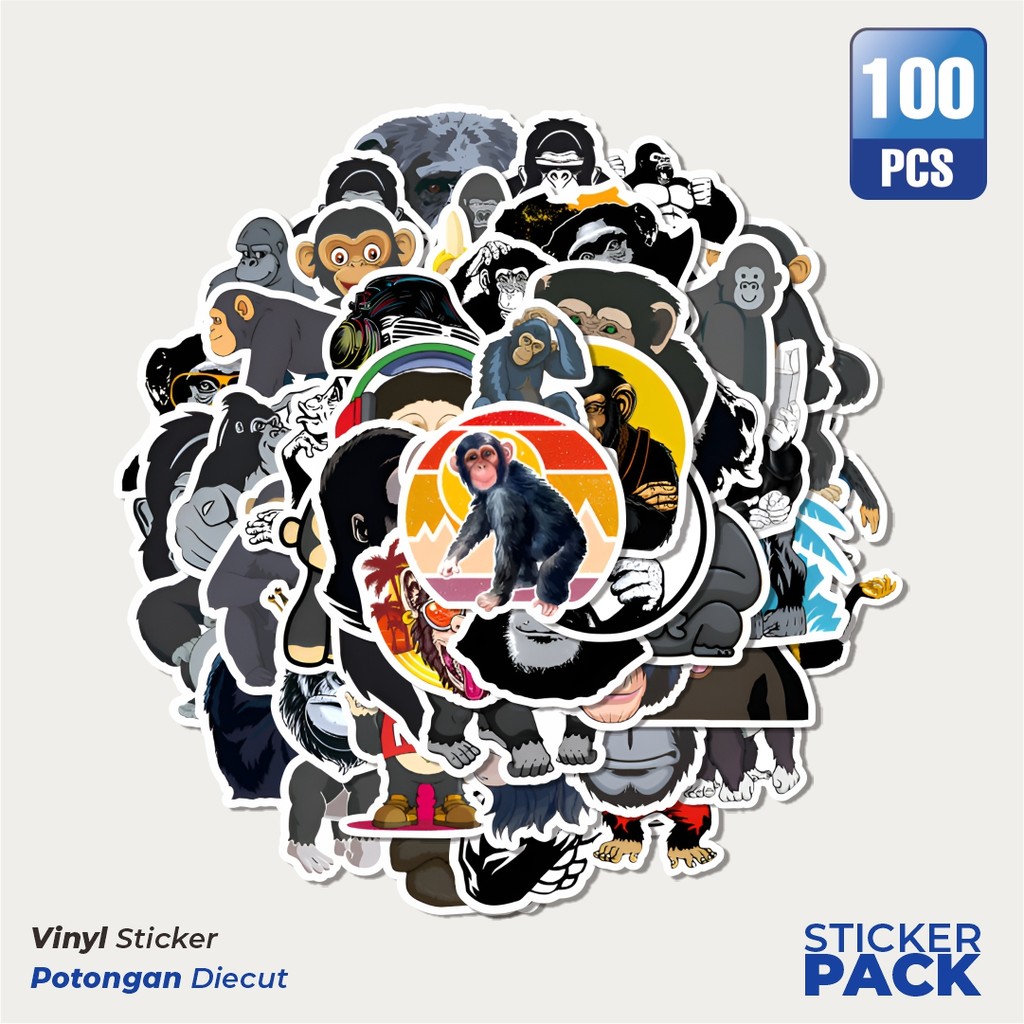

Super Hemat! 100 PCS Stiker Simpanse Waterproof Aesthetic- Untuk Laptop, Motor, dan Helm - Paper Stationery Pack