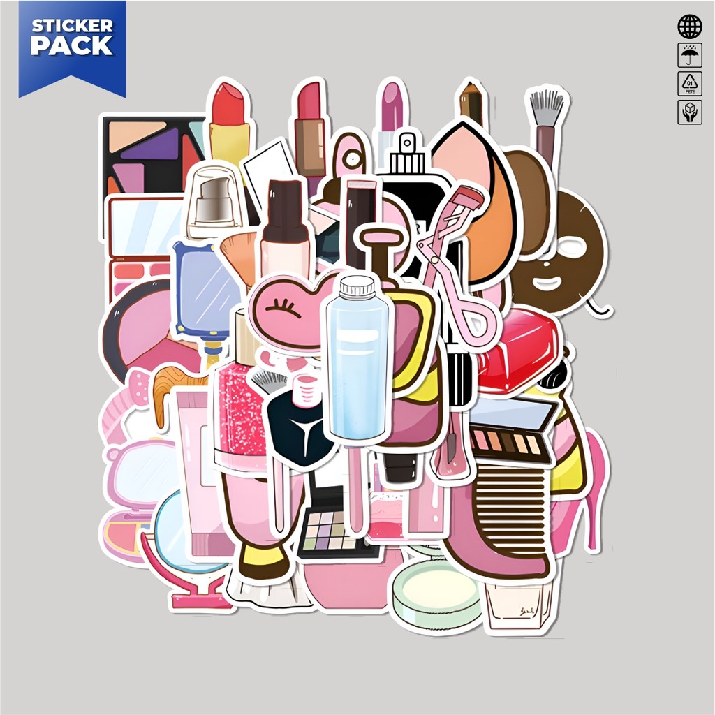 

[100PCS]Stiker Pack Stiker Make Up Series Aesthetic Vinyl Anti Air Dekorasi Sticker Laptop Buku Journal Koper Helm Casing HP Gitar Helm Skateboard