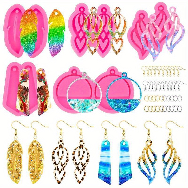

95Resin Jewelry Mold Kit，5Earring Silicone Mold，Epoxy Resin Casting Mold with Hole，earring hooks，Rings，Resin Jewelry Eye Studs，P