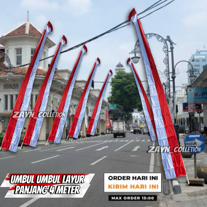 Bendera Umbul Umbul Layur Panjang 4 Meter Isi 20 Pcs/ 1 Kodi