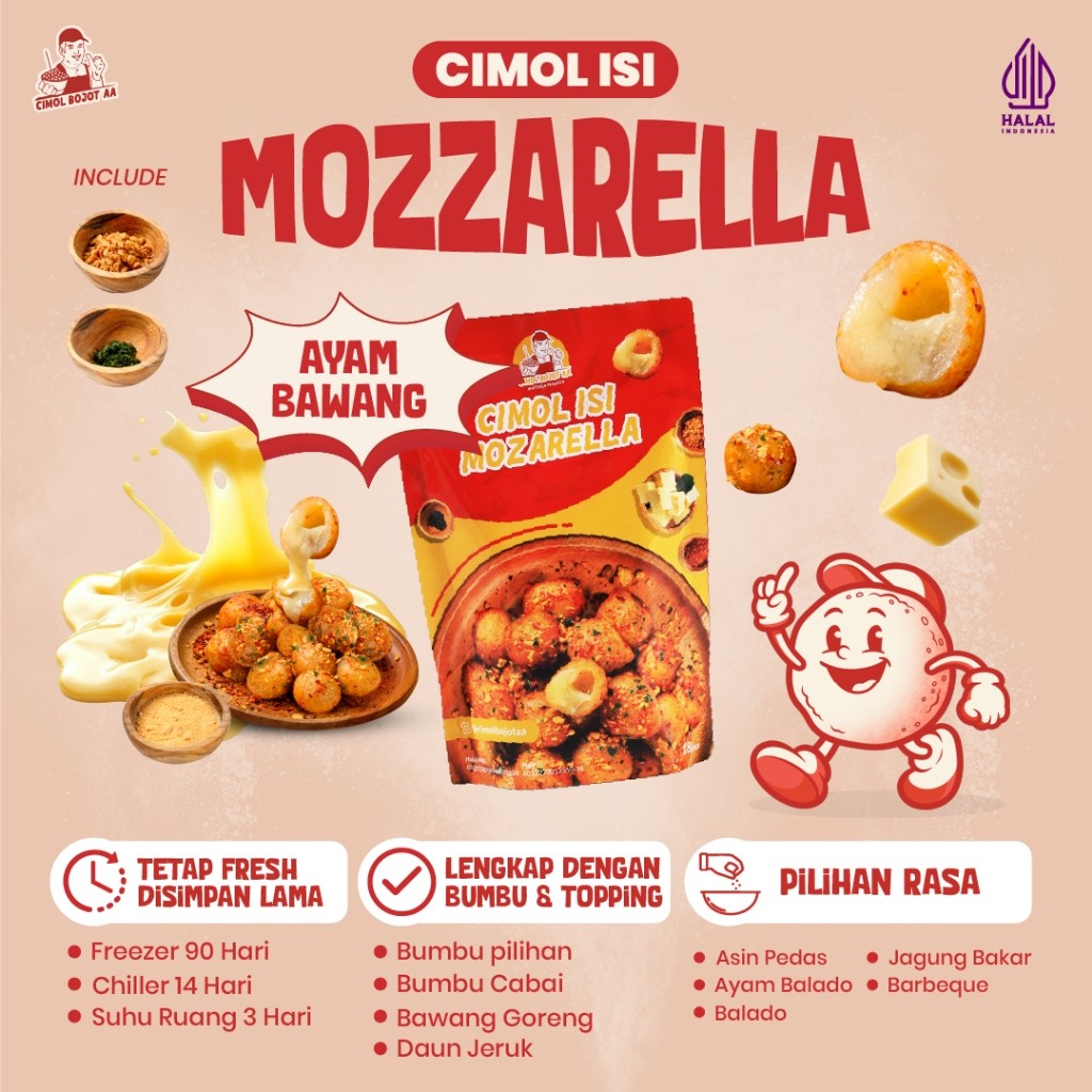 

Mekar_raya Cimol Bojot AA isi Mozzarella Rasa Ayam Bawang Daun Jeruk