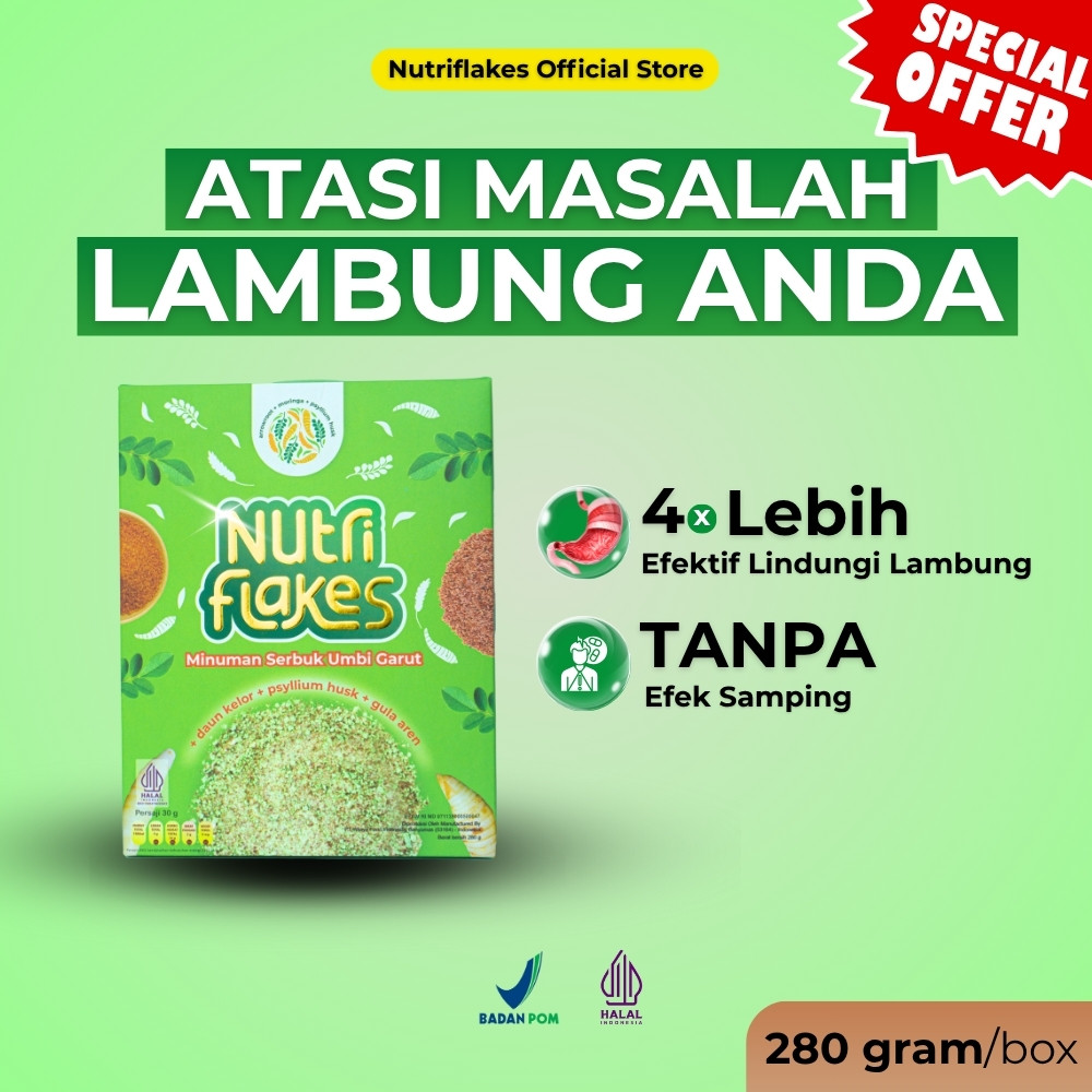 

Sereal umbi garut yang ampuh atasi asam lambung, maag, dan GERD dengan Nutriflakes paket 1 box