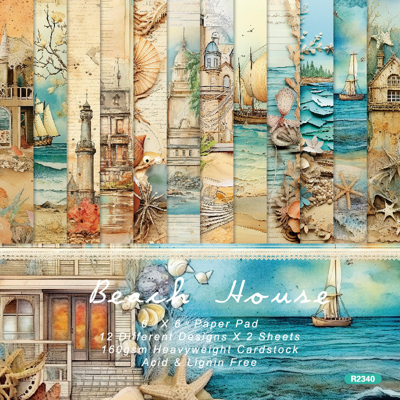 

12 / 24 sheets 6"X6" Vintage Beach House Scrapbook paper Scrapbooking patterned paper pack DIY craft Background paper