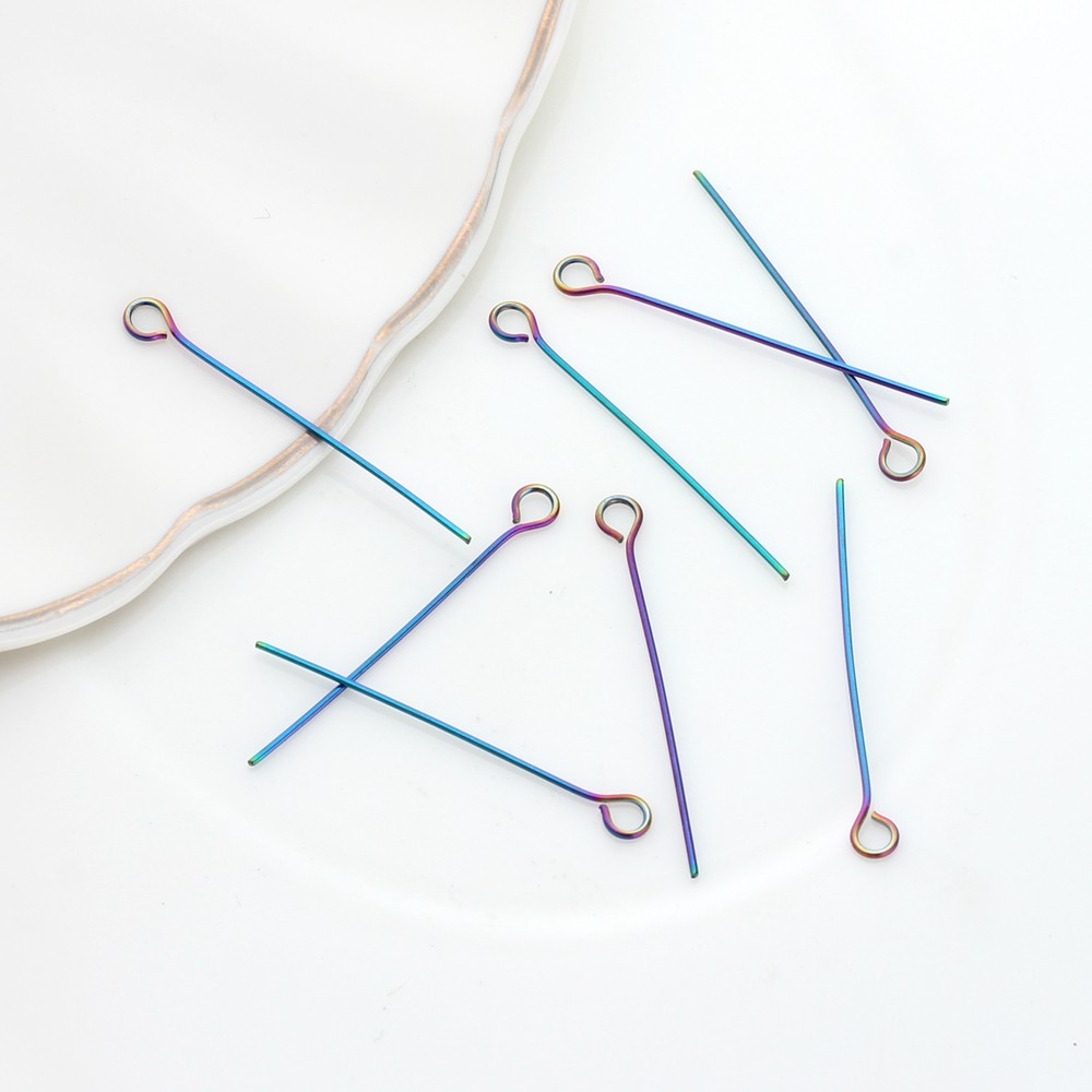 

Rainbow Color Stainless Steel Eye Head Pins 30MM Eye Pins Findings 20pcs/lot For DIY Fashion Jewelry Making Accessories