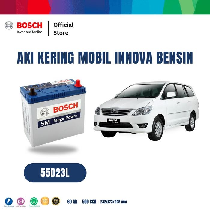 Aki Mobil Kijang Innova Bensin Bosch MF 55D23L Aki Kering Original