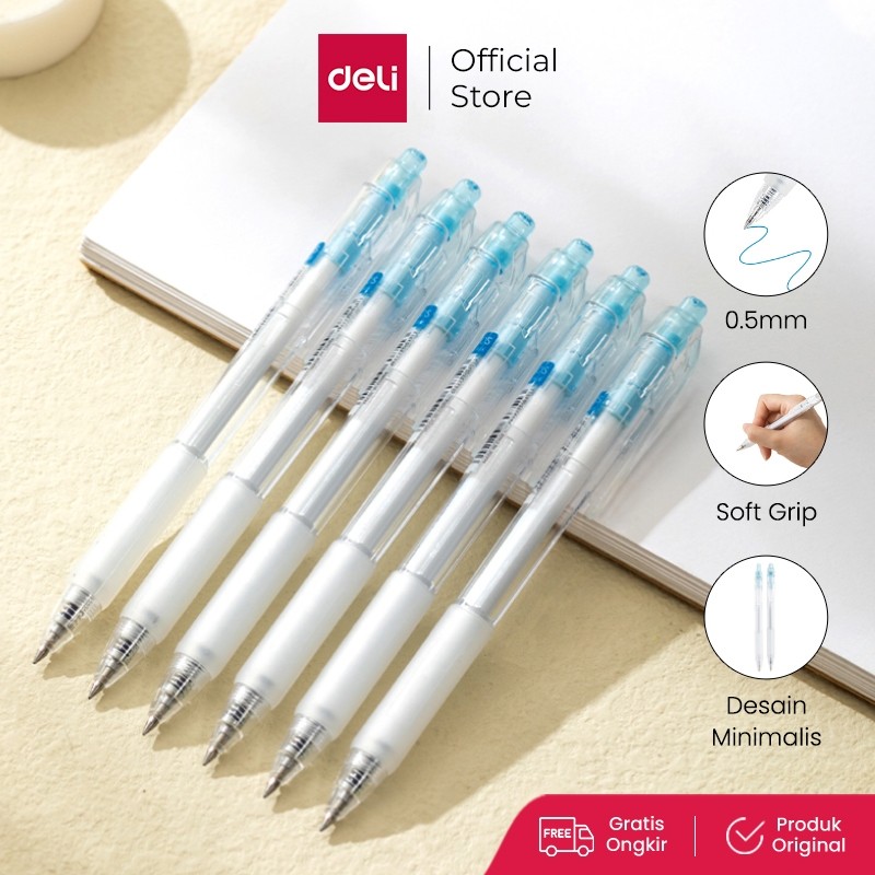 

Deli Pulpen Gel / Gel Pen 0.5mm Tinta Hitam Biru Nyaman Digenggam EG057